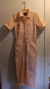 Wildfang Jumpsuit Overall pfirsich orange weiß kariert Gr. XS - Bild 1 von 5