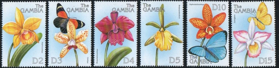 Sello Gambia 2147-2152 - Mariposas en flores Foto 1 de 1