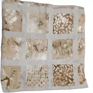 Single 38"X38" patchwork batik fabric taupe cream brown curtain panel - Picture 1 of 3