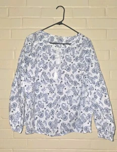 Blusa Top Lucky Brand Talla Grande L Estampado Paisley Corbata Manga Larga Boho Campesina - Imagen 1 de 6