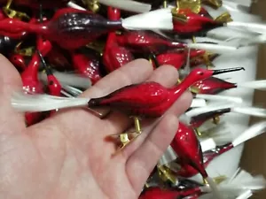 Großer Vintage roter Glas Storch Vogel Weihnachtsschmuck Federbaum 1 Vogel - Bild 1 von 5