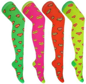 1 Damen Mädchen Over the Knee Neon gestreift Herz Kostümsocken UK 4-6 - Bild 1 von 1