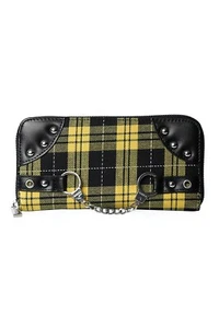 VERBOTENE Kleidung Retro Gothic Handschelle Reißverschluss schwarz gelb Tartan kariert Geldbörse - Bild 1 von 3