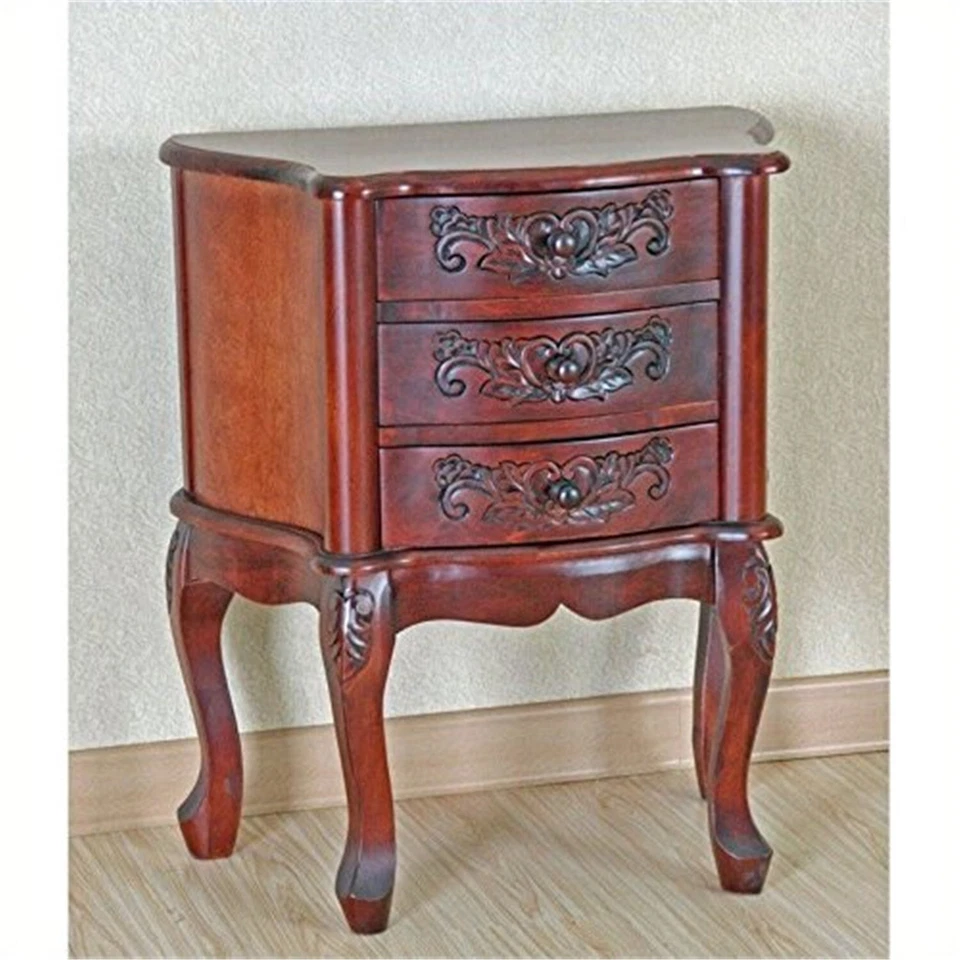 International Caravan 雕刻木质夜架带 3 个抽屉 - 3876 — 第 1/1 张图片