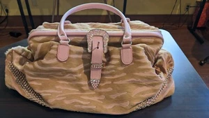 RAVIANI Pink Rhinestones & Silvertone buckle Cowhide Large Weekender Tote Bag - Picture 1 of 9