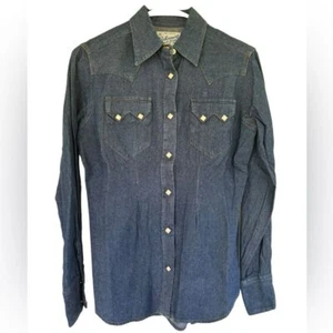 Neu mit Etikett Rockmount klassisches stonewashed Denim Western Perlen Druckknopf Damenhemd Größe XS - Bild 1 von 6