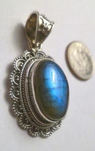 A+ Blue Flash LABRADORITE .925 Sterling Silver Quality PENDANT 45mm - Picture 1 of 4