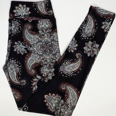 TC LuLaRoe Leggings ~ PAISLEY FLORAL on BLACK ~ SIZES 12-18; Tall & Curvy - Image 1 of 4