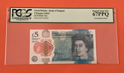 2015 Great Britain Bank of England 5 Pounds Note PCGS-67-PPQ-Superb Gem UNC. - Image 1 of 2