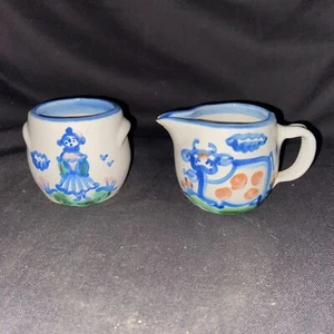 M.A. Hadley Keramik Sahne Milchkrug und Zuckerdose Set mit Kuh & Frau - Bild 1 von 12