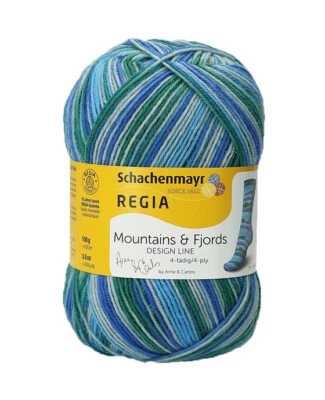 Regia Sockenwolle 4-fädig 100g  Farbverlauf Mountains & Fjords Blau grün - Bild 1 von 3