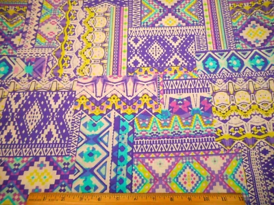 Tela Southwest Media Yarda Púrpura Aqua Blanco VERDE LIMA Diseño Tribal Algodón #C Foto 1 de 2