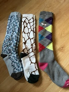 Ladies Mixed Bundle Of Welly Socks Leopard/Giraffe/ Argyle Size 4x7 (3 Pairs) - Picture 1 of 4