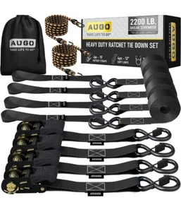 Augo Heavy Duty Ratchet Tie Down Set 2200 LB Break Strength - Picture 1 of 6