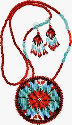 Juego de pendientes collar flor roja con cuentas hechos a mano Foto 1 de 4