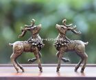 Pure Bronze Copper Spotted Deer Cervus Nippon Sika Deer Animal Statue Pair T072