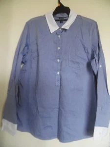 Tommy Hilfiger Popover Top Damen Blau Weiß Langarm Boyfriend Fit Größe XL - Bild 1 von 5