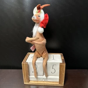 Vintage Annalee Christmas Reindeer Doll 1990 13” Santa Hat & Bell - Picture 1 of 7