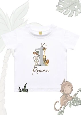 ICKLE PEANUT Personalised Safari Animals T-Shirt Name and Age Wild Pjs Boys Girls Grey
