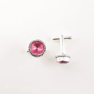 Pink Tourmaline Gemstone 925 Sterling Silver, Handmade Silver Cuffling For Gift - Image 1 of 4