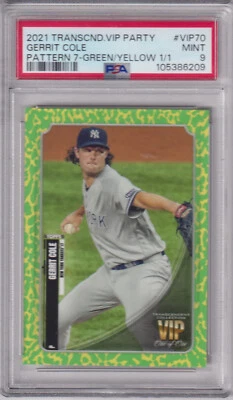 2021 Transcen. VIP Party #VIP70 GERRIT COLE PSA 9 Mint 1/1 Ptrn #7 Green/Yellow - Image 1 of 2
