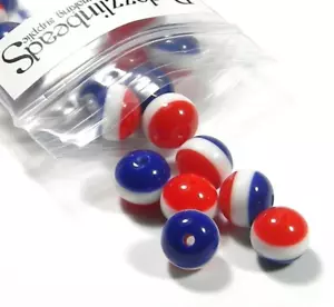 8 perline a sfera acriliche rotonde in plastica acrilica rossa bianca e blu a righe 10 mm con foro di 2 mm - Foto 1 di 1