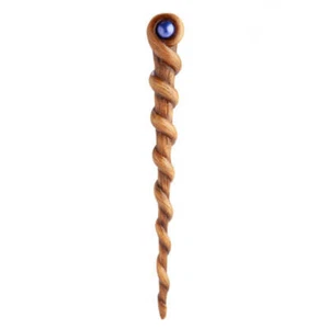 Wood-look Indigo Gem Wand Features A Swirling Wooden Design & Pearly Indigo Gem - Picture 1 of 3