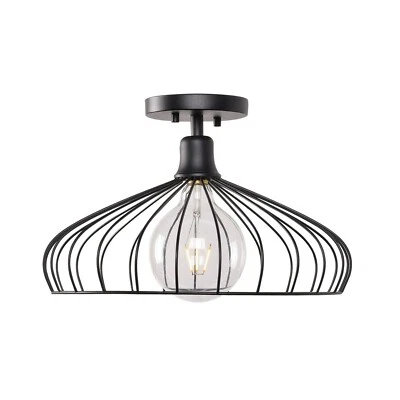 Cagney 1 Light Semi Flush Mount Ceiling Light in Black by Kenroy Home - Image 1 of 4