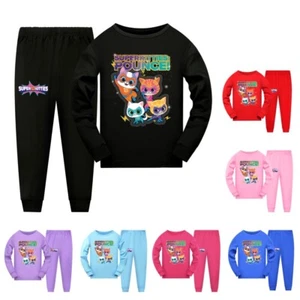 Niños Super Gatitos Manga Larga Camiseta Pantalones Trajes Informales Pijamas Conjuntos Trajes - Imagen 1 de 8