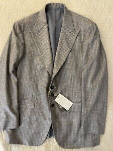 CANALI Made in Italy Silk & Cashmere Checked Peak Lapel Jacket 46 R $2190 NWT