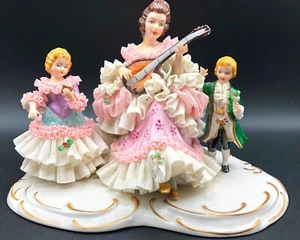 Antique Dresden Lace German Porcelain Lady Figurines 6"Hx8Wx5D - Picture 1 of 8