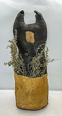 Primitive Farmhouse Black Cat Sweet Annie Stump Doll 11" - Image 1 of 4