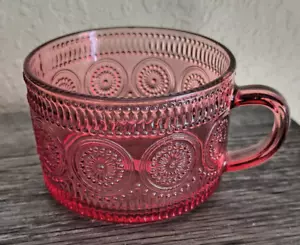 PINK CUT GLASS MUG VINTAGE-INSPIRED TEA COFFEE HOT CHOCOLATE Holds 12 oz NEW - Picture 1 of 5