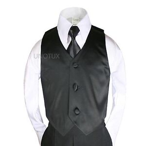 Boy Kids Children Teen 23 colors Satin Vest+ Necktie Long Tie Tuxedo suits 4T-20