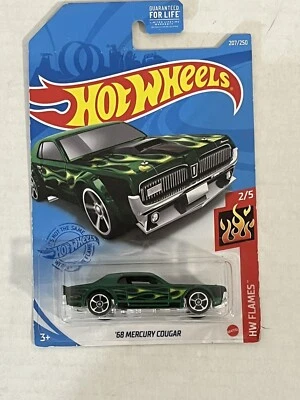 Hot Wheels 1968 Mercury Cougar 207/250 Hot Wheels Flames 2/5 Green S3 - Image 1 of 2