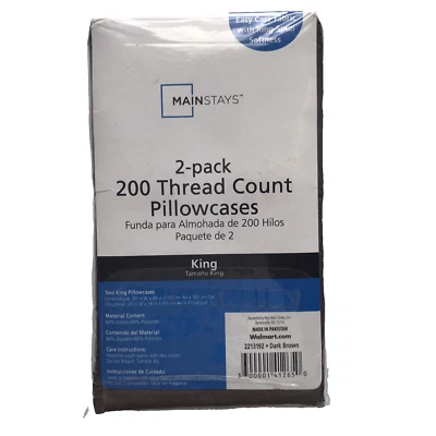 Fundas de Almohada Mainstays King Size Dk Marrón 2/pk Algodón Poliéster 200 Hilos Ct NUEVO Foto 1 de 4
