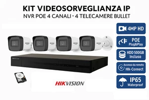 Kit Videosorveglianza Hikvision NVR POE 4CH + 4 Telecamere Bullet 4MP + HDD 500G - Foto 1 di 2