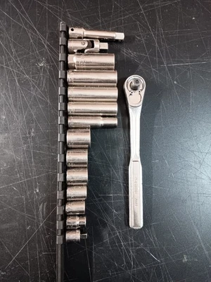 Vintage Craftsman 3/8 Drive SAE Socket Set - 3/8 Drive Craftsman Ratchet Wrench - Image 1 of 4