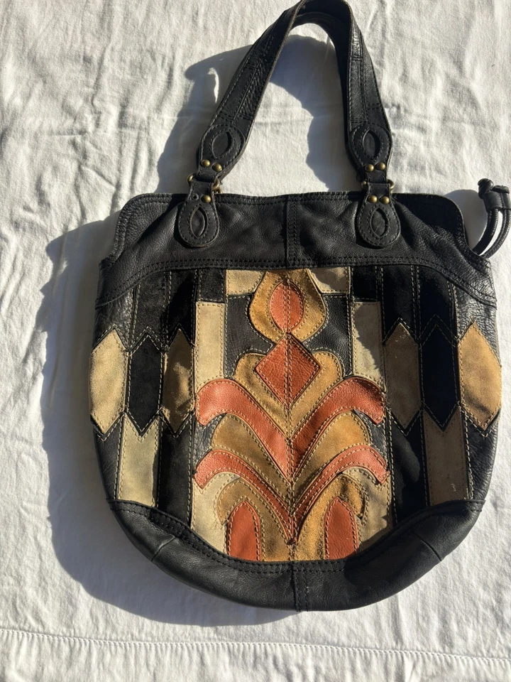 Bolso de Mano Lucky Brand Y2K Patchwork Estilo Boho Años 70 Patchwork Hobo Tote Foto 1 de 4