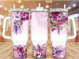 Purple Floral Stainless Steel Tumbler; 40 Oz - Gift For Mom - Picture 1 of 1