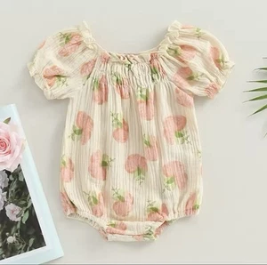 Baby Flower Print Short Puff Sleeve Romper Size 3months - Picture 1 of 6