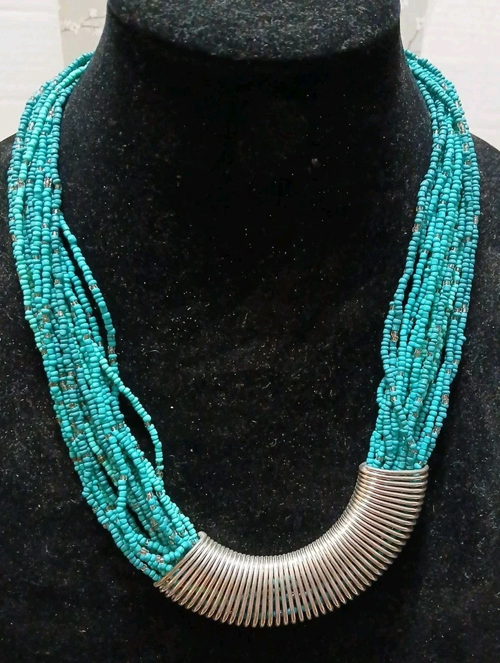 Collar De Colección Multi-Hebra Turquesa Retro Cuentas Foto 1 de 4