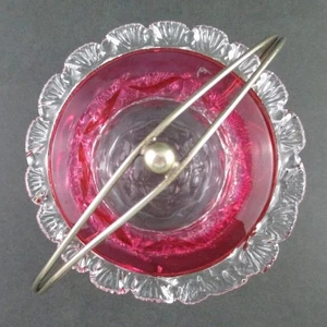 Antiguo plato de DULCE de vidrio artístico acolchado RUBINA - dos anillos RIGAREE - Marco EPNS - Imagen 1 de 16