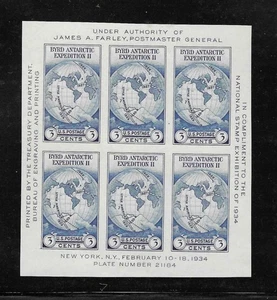 U.S. 1934 NGAI IMPERF BYRD EXPEDITION SOUVENIR SHEET SCOTT 735 - Picture 1 of 2