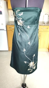 Bottle Green & Cream Sequined Strapless Embroiderd Dress Size 14 by Vero Moda - Picture 1 of 10