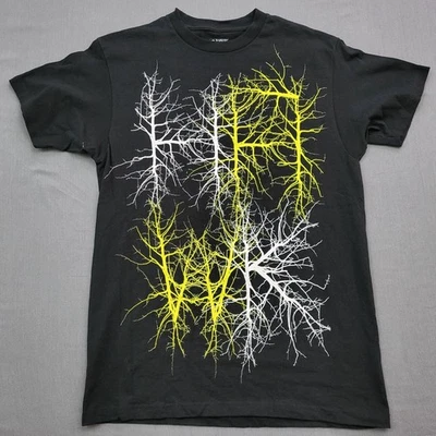 VINTAGE Hawk Shirt Mens Medium M Short Sleeve Spell Out Tree Branch Knit Black - Image 1 of 4