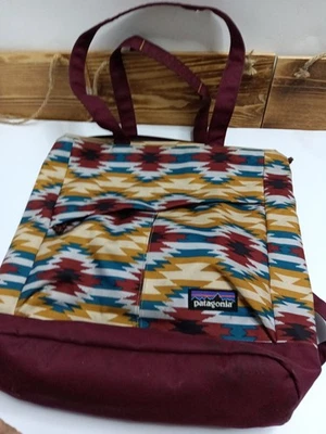 Patagonia Arbor Tote Bag 2 Way Backpack Hand Bag Burgundy w Aztec Pattern Trim - Image 1 of 4