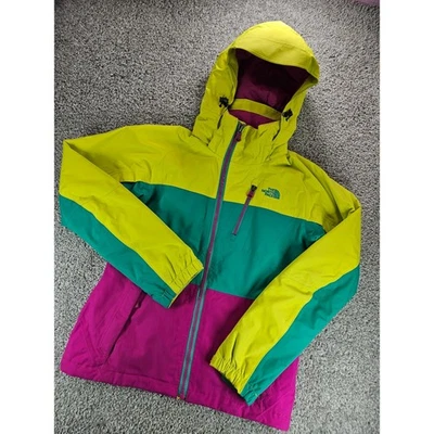 The North Face Womens Small Color Block Hooded Ski Jacket Pink Teal Yellow - Image 1 of 4