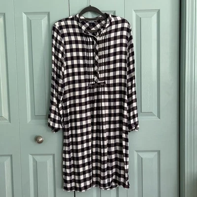 Vestido de franela Lands’ End para mujer 6 ciruela púrpura a cuadros lengüeta enrollable mangas bolsillos Foto 1 de 4