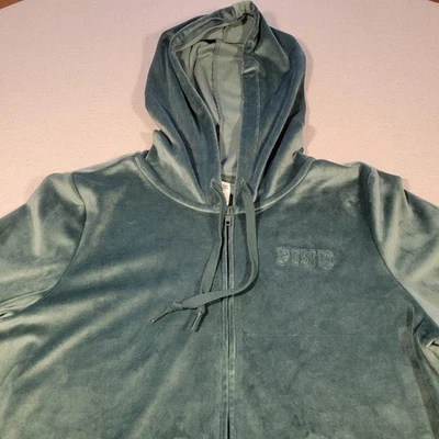 ROSA Victoria's Secret Terciopelo Cremallera Sudadera con Capucha Chaqueta Verde Azulado Para Mujer L Suave Acogedora Foto 1 de 4